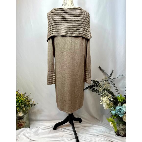 Philosophy Cowl Neck Crochet Overlay with Matching Cuffs Dress Taupe XL - Picture 9 of 15